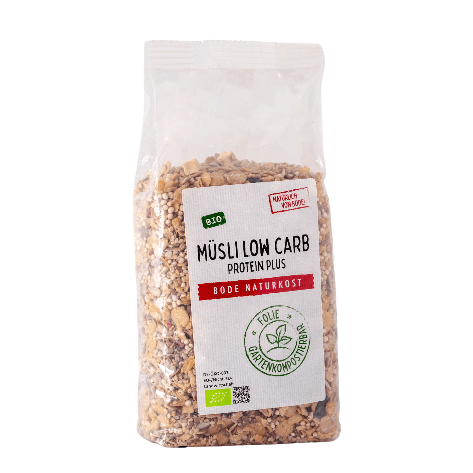 Müsli Low Carb Protein plus Økologisk, havekomposterbar pose 6x500g