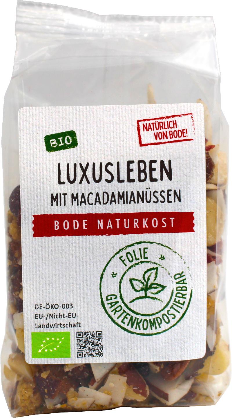 Luxusliv - Macadamia Mix Økologisk - uden Rosiner - havekomposterbar pose 6x175g