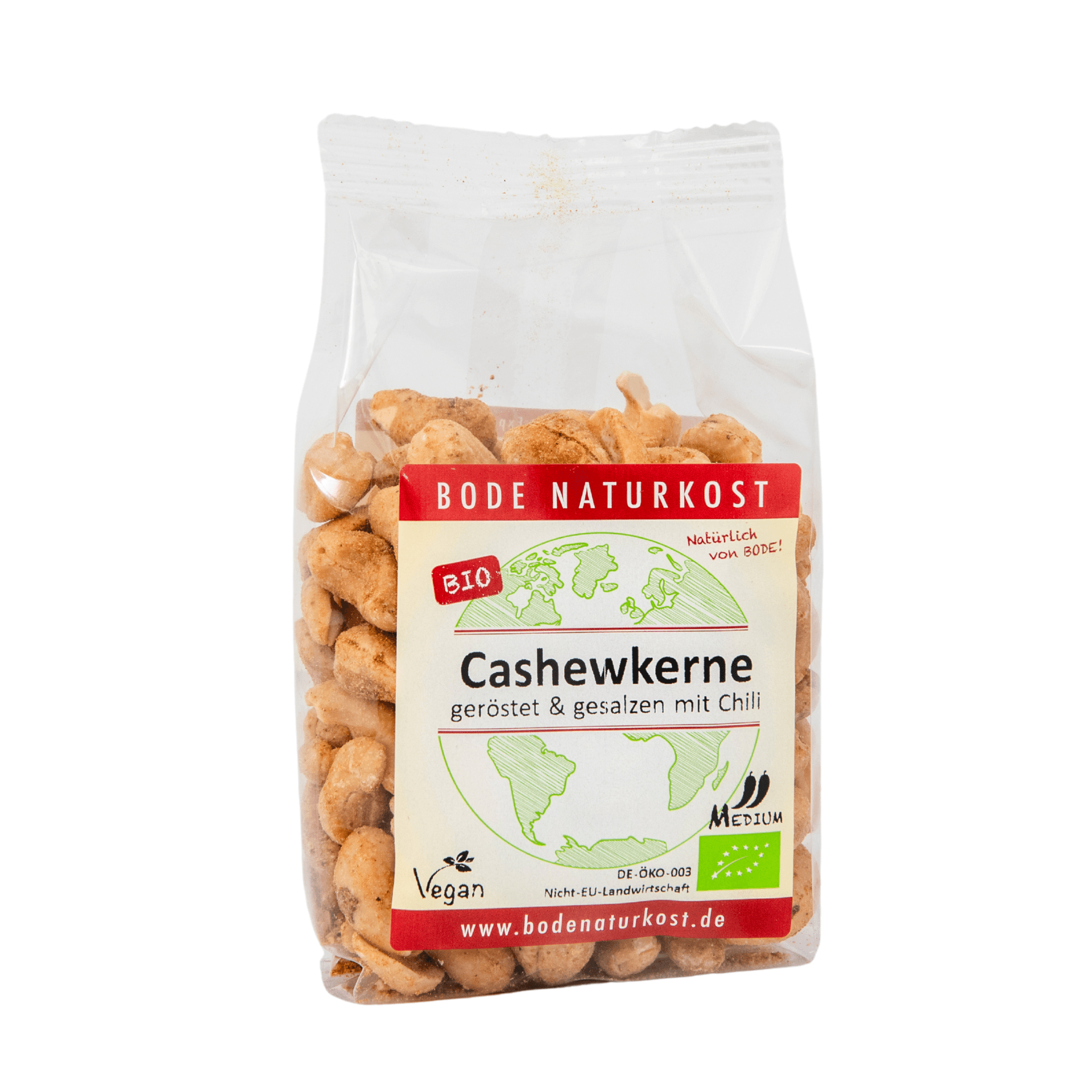 Økologiske ristede og saltede cashewkerner med chili 6x150g