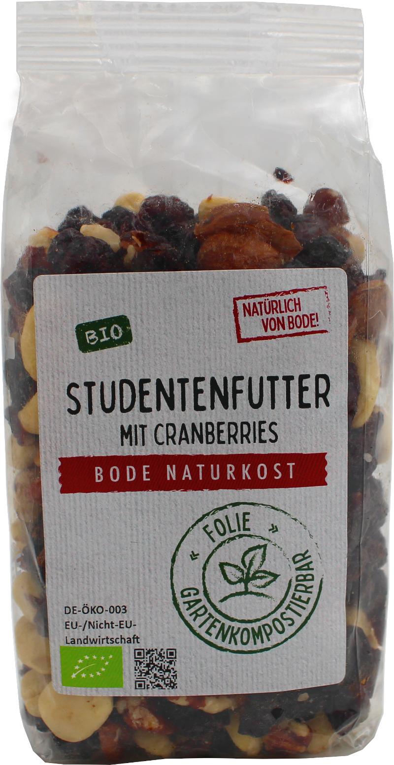 Økologisk studentermad med cranberries og pecannødder i komposterbar beholder, 6x250g