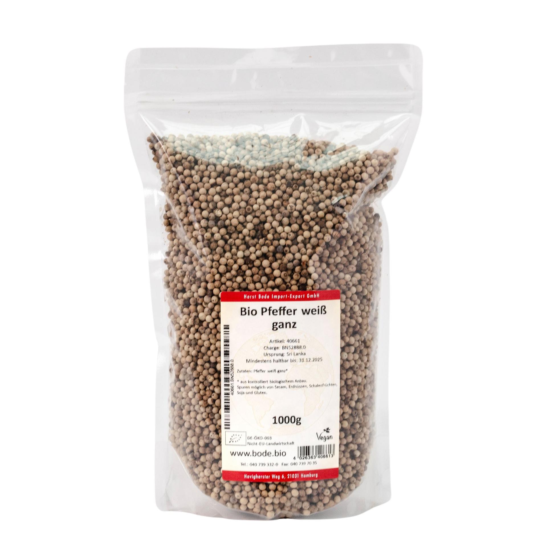 Økologisk hvid peber hel 1kg