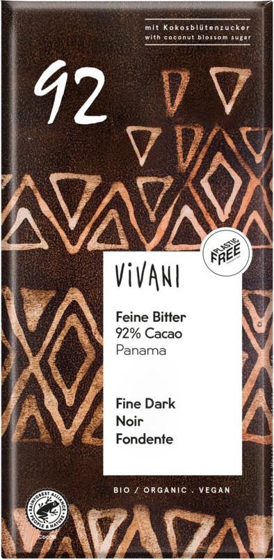 Fine Bitter 92% Cacao Økologisk Tafelschokolade Vivani 10x80g